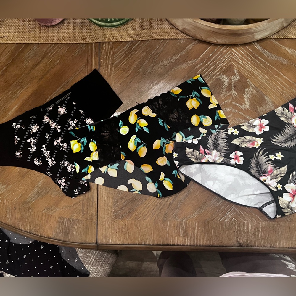 3 pair PINK Victoria's Secret Floral and Lemon Print Panties Set